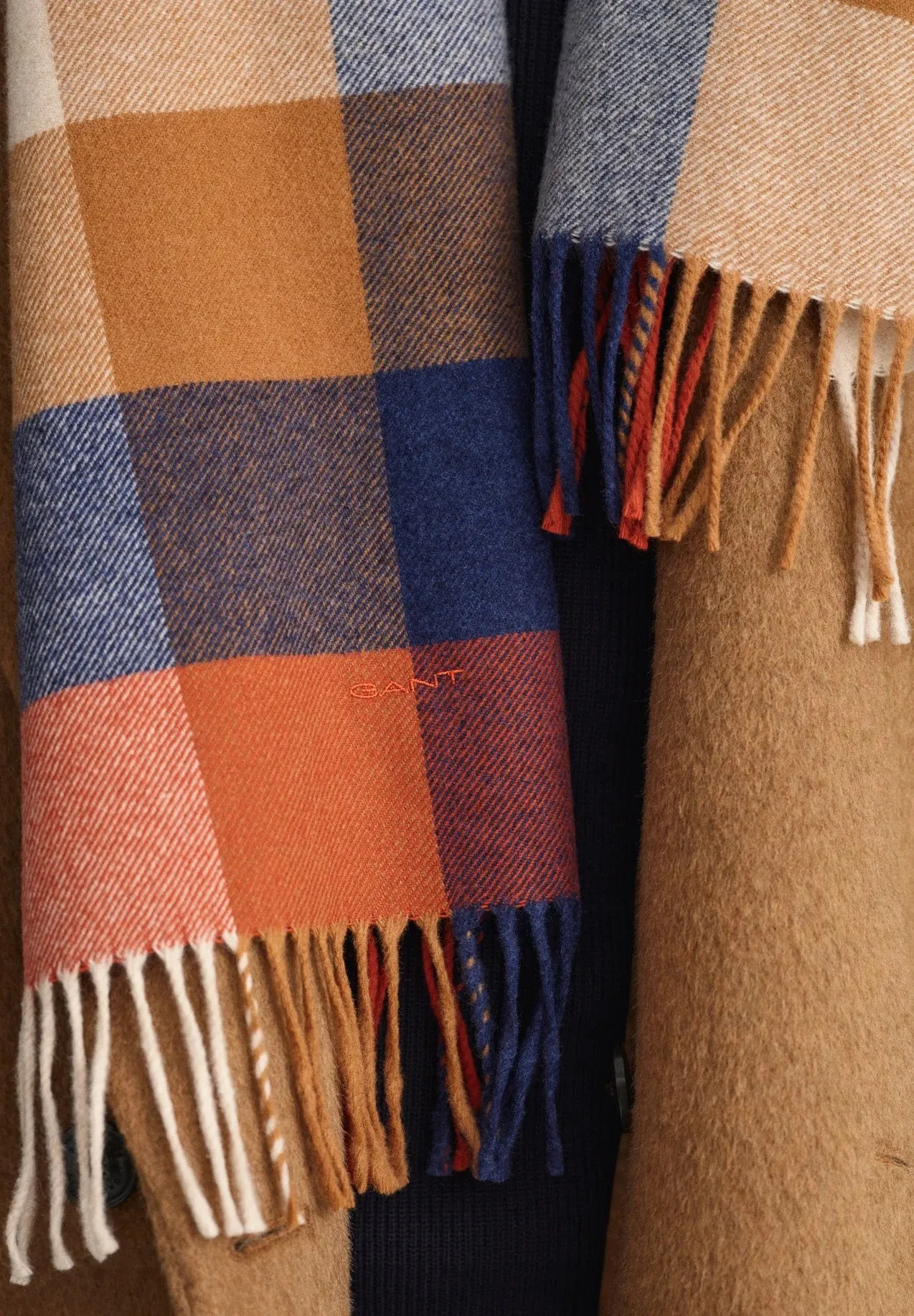 Multi Check Wool Scarf - Golden Orange