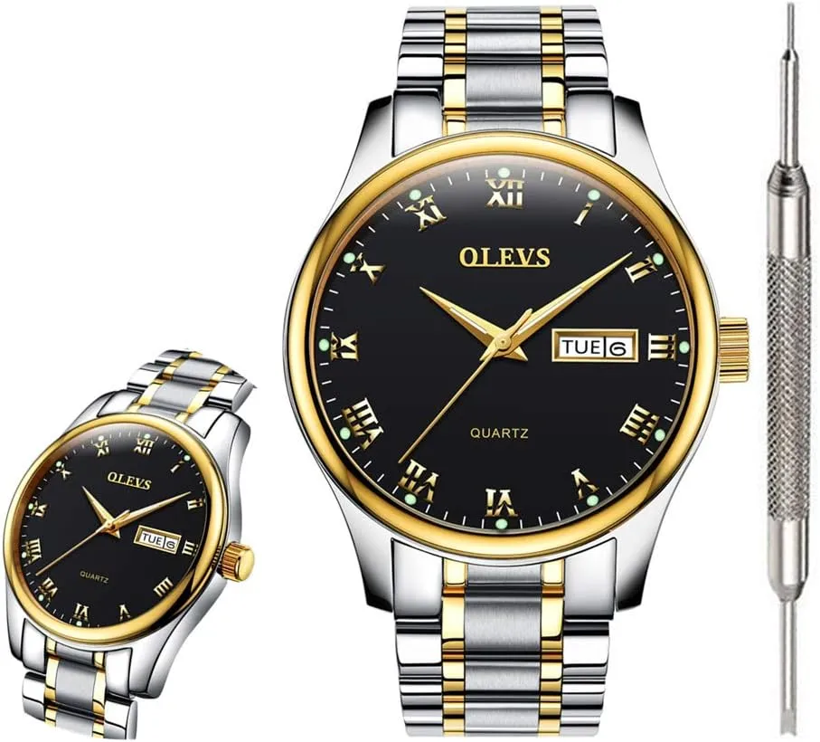 OLEVS Men's Classic Black Watches, Waterproof Analog Quartz Wrist Watches for Men, Calendar Day Date Watch, 2021 Inexpensive Couple Watch for Men