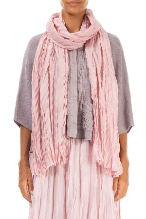 Powder Pink Crumpled Pure Silk Scarf