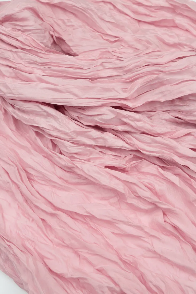 Powder Pink Crumpled Pure Silk Scarf