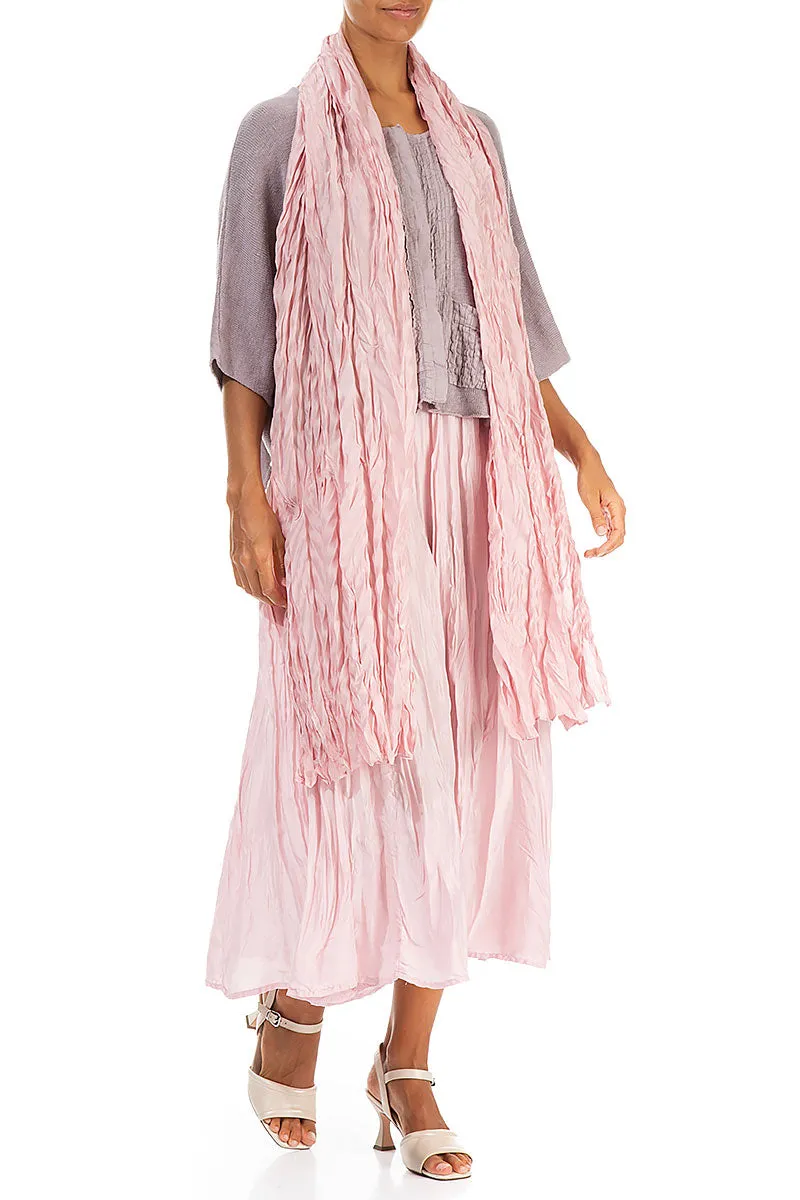 Powder Pink Crumpled Pure Silk Scarf