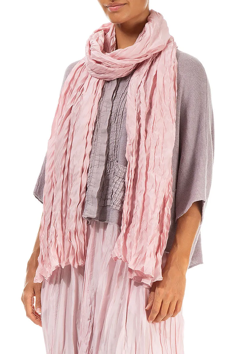 Powder Pink Crumpled Pure Silk Scarf
