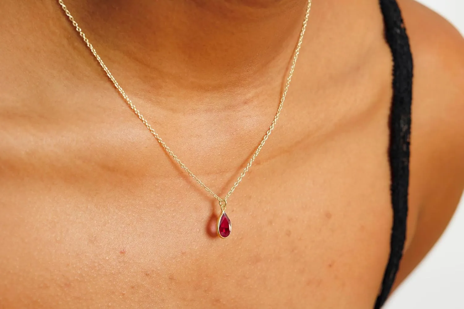 Ruby Necklace for Women, Premium Gold Pear Drop Necklaces for Women - Tarnish Free 18K Gold Plated Certified S925 Classic Statement Necklace Gold Jewelry for Women - Mothers Day Gifts for Mom Wife