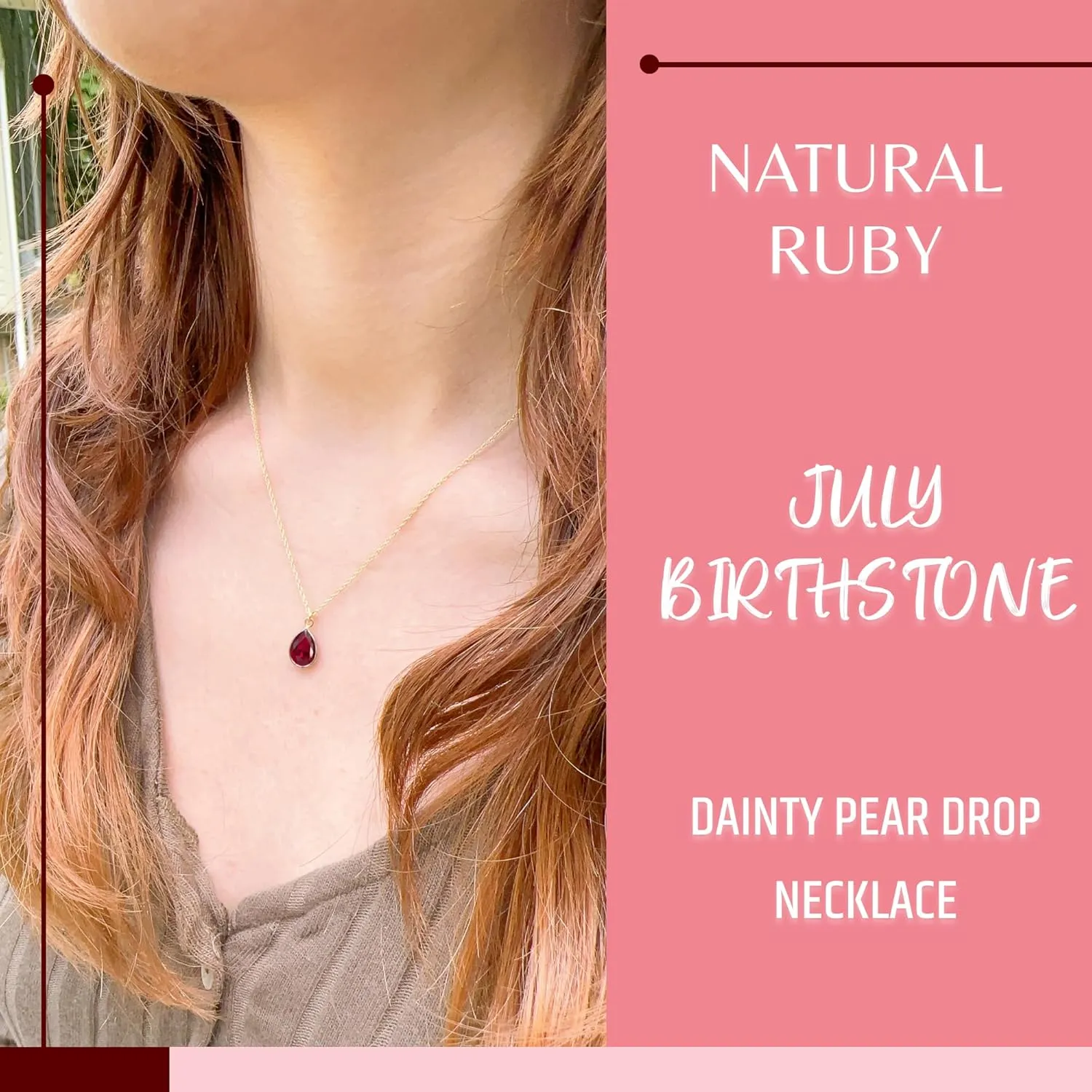 Ruby Necklace for Women, Premium Gold Pear Drop Necklaces for Women - Tarnish Free 18K Gold Plated Certified S925 Classic Statement Necklace Gold Jewelry for Women - Mothers Day Gifts for Mom Wife