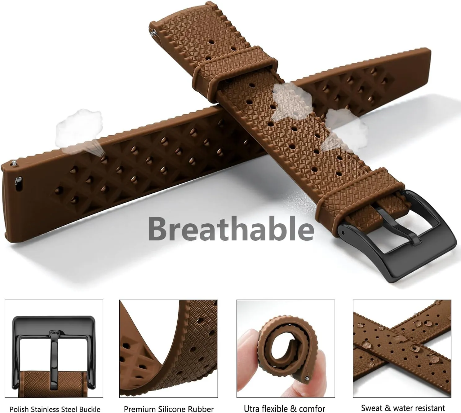Silicone Watch Bands Quick Release Tropical Style 18mm, 20mm, 22mm for Men and Women Replacement Rubber Watch Bands Soft Breathable Waterproof Sport Watchbands Straps