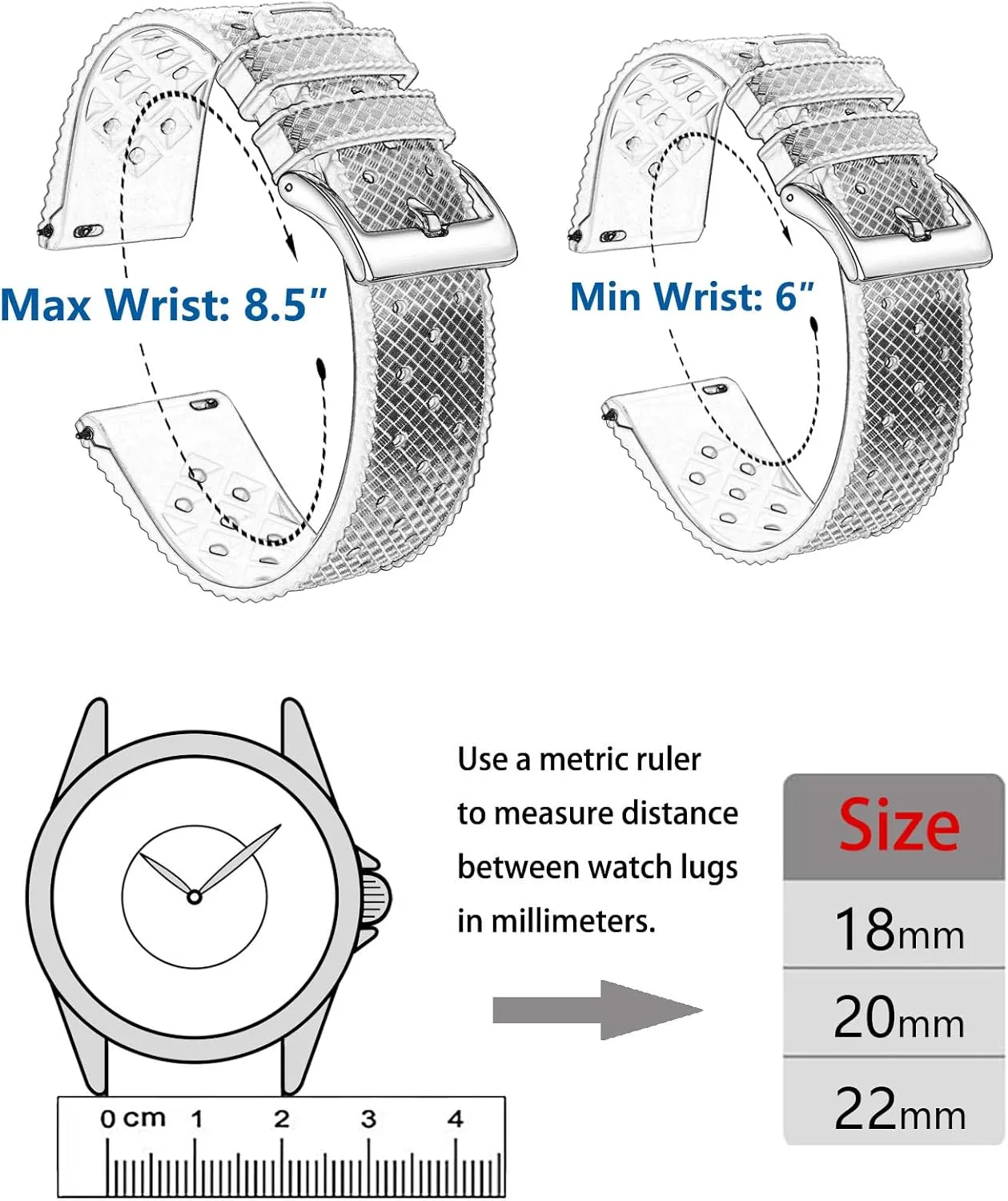 Silicone Watch Bands Quick Release Tropical Style 18mm, 20mm, 22mm for Men and Women Replacement Rubber Watch Bands Soft Breathable Waterproof Sport Watchbands Straps