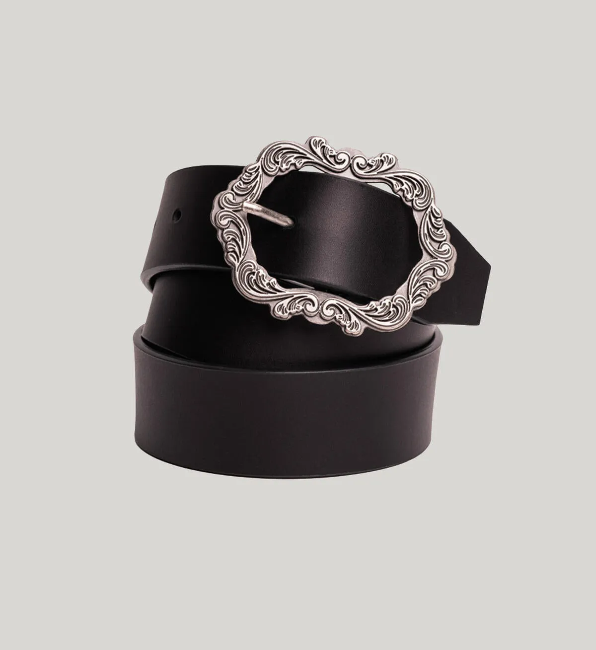 Silver Womens Genuine Leather Belt With Picture Frame Buckle In Black