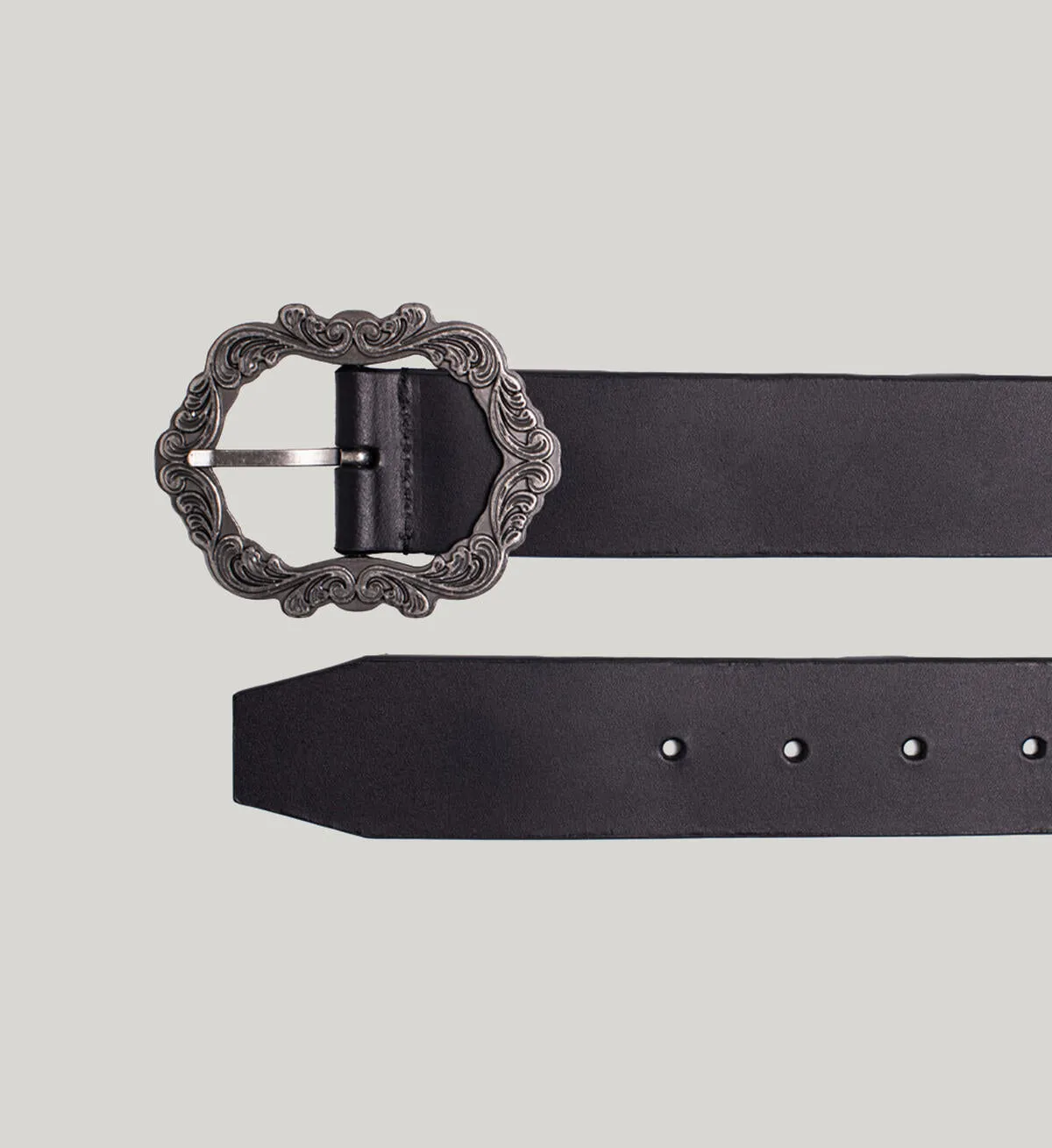 Silver Womens Genuine Leather Belt With Picture Frame Buckle In Black