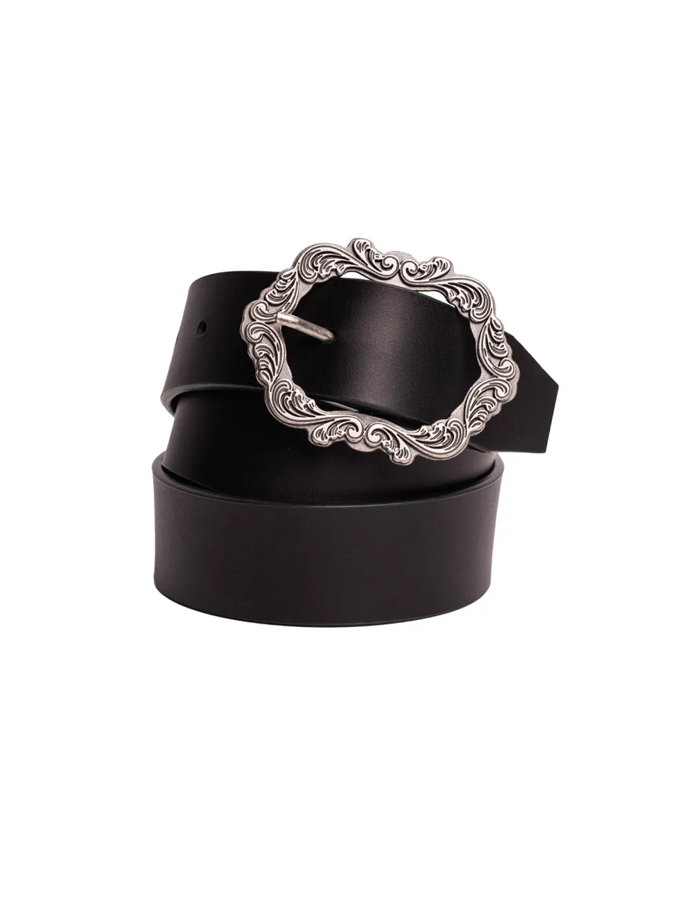 Silver Womens Genuine Leather Belt With Picture Frame Buckle In Black