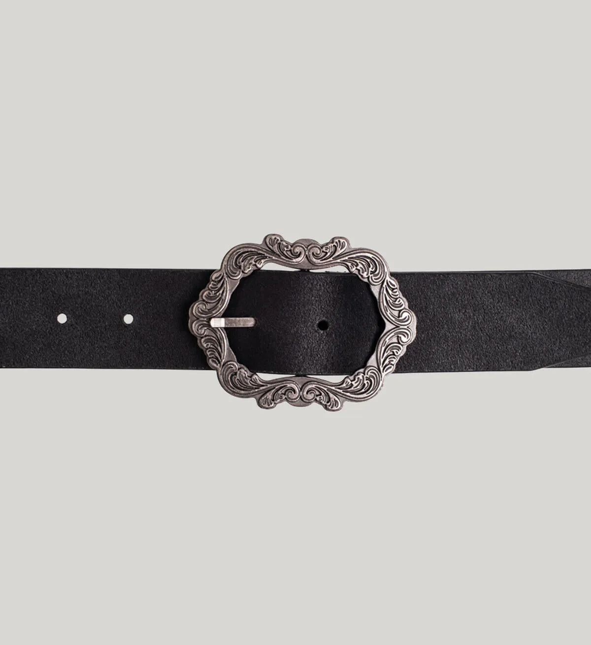 Silver Womens Genuine Leather Belt With Picture Frame Buckle In Black