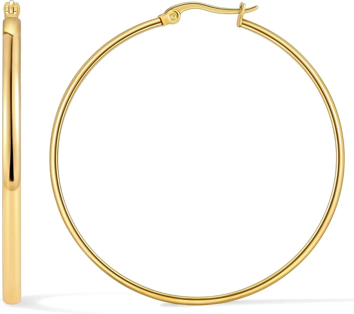 sovesi 3mm Wide Gold Hoop Earrings for Women, 14K Gold Plated Hoop Earrings, Hypoallergenic Gold Hoops.