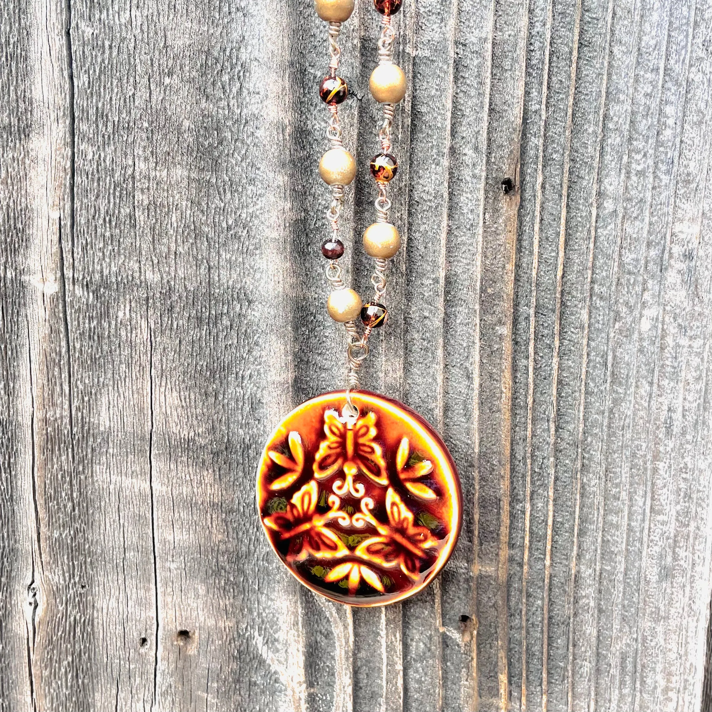 *Unique Beaded Ceramic Butterfly Pendant Fashion Necklace