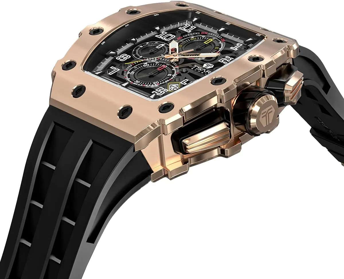 Watches Men Luxury Square Mens Watch Chronograph 50M Waterproof Sapphire Glass Japan Quartz Movement TMI VK67 Silicone Strap Classic Tonneau Design Luminous Calendar Wrist Watches