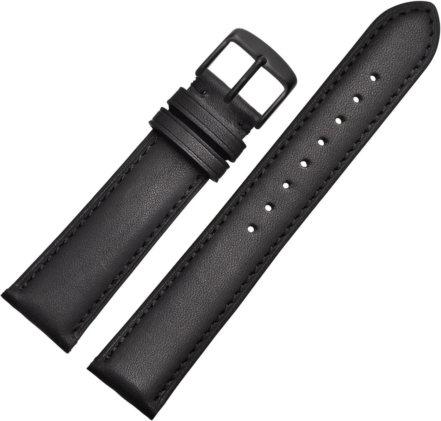 WOCCI 20mm Vintage Leather Watch Band with Black Buckle, Replacement Bands (Black)